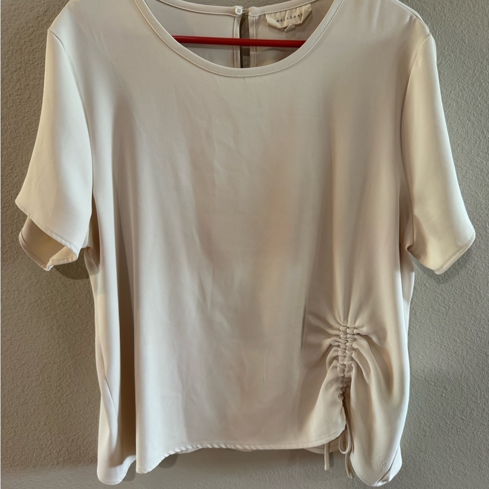 Melloday Drawstring Side Blouse - Cream Women's Top, size XL